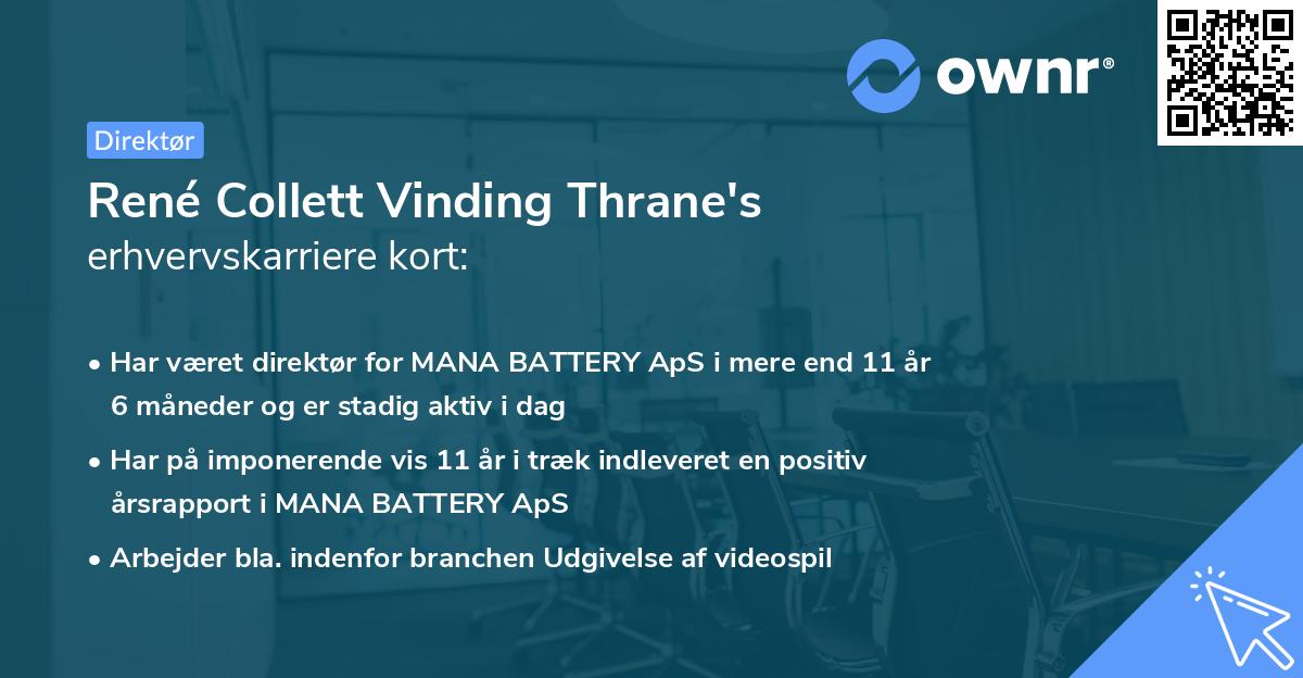 René Collett Vinding Thrane's erhvervskarriere kort
