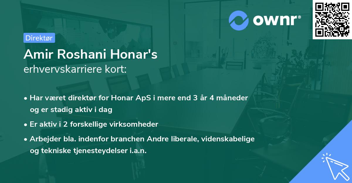 Amir Roshani Honar's erhvervskarriere kort