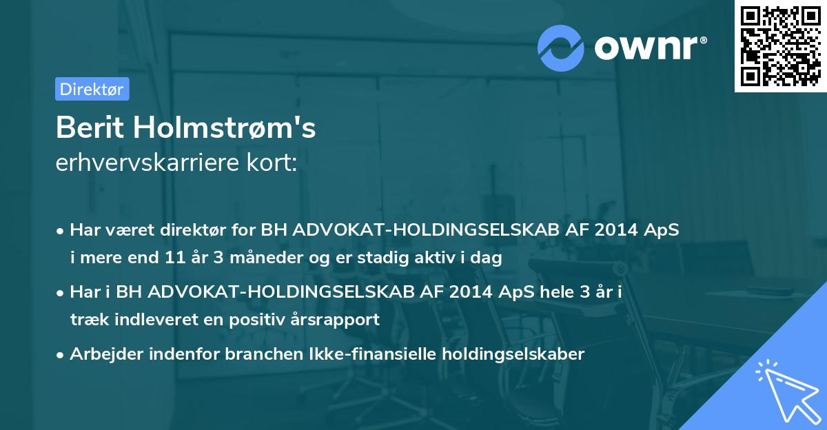 Berit Holmstrøm's erhvervskarriere kort