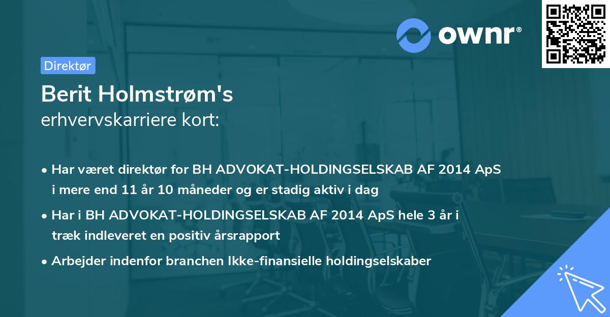Berit Holmstrøm's erhvervskarriere kort