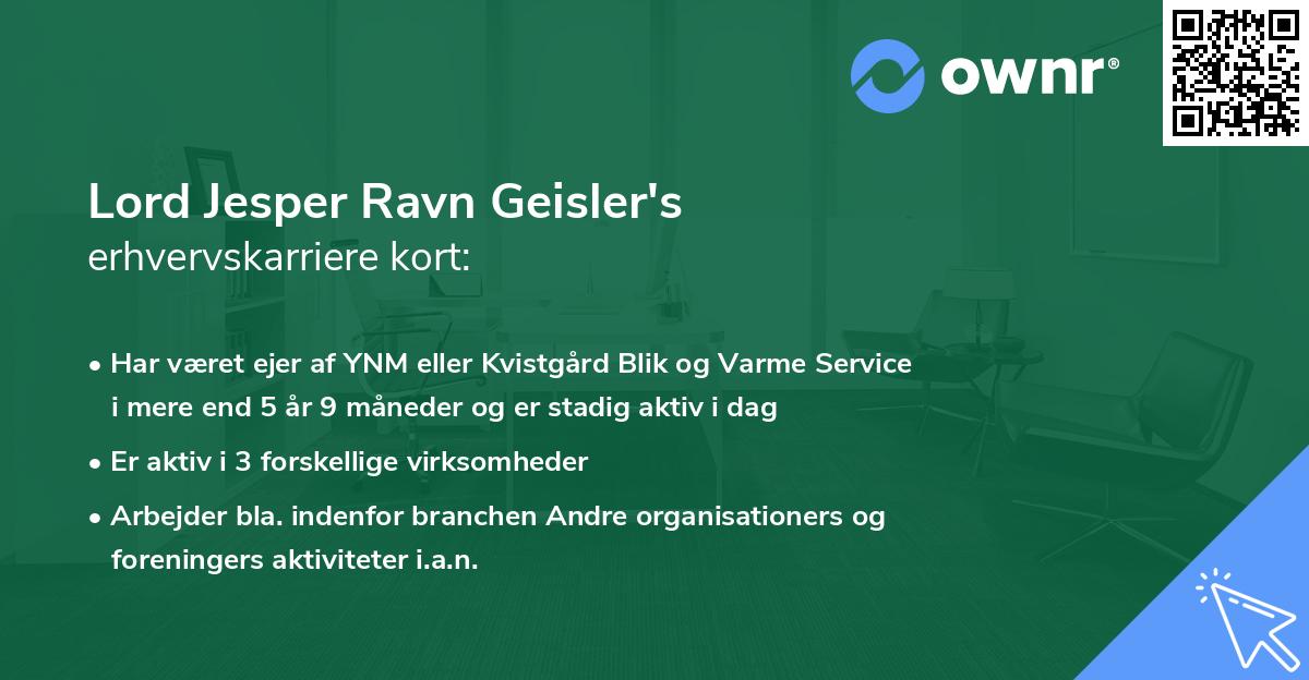Lord Jesper Ravn Geisler's erhvervskarriere kort