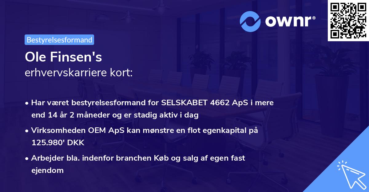 Ole Finsen's erhvervskarriere kort