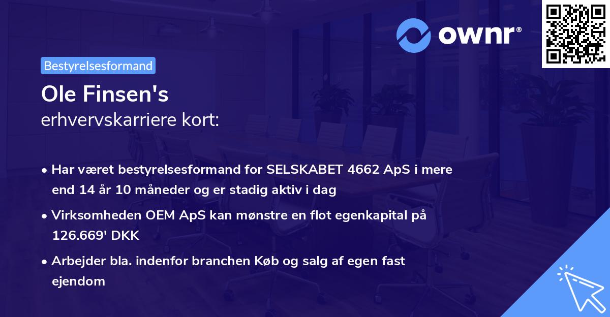 Ole Finsen's erhvervskarriere kort