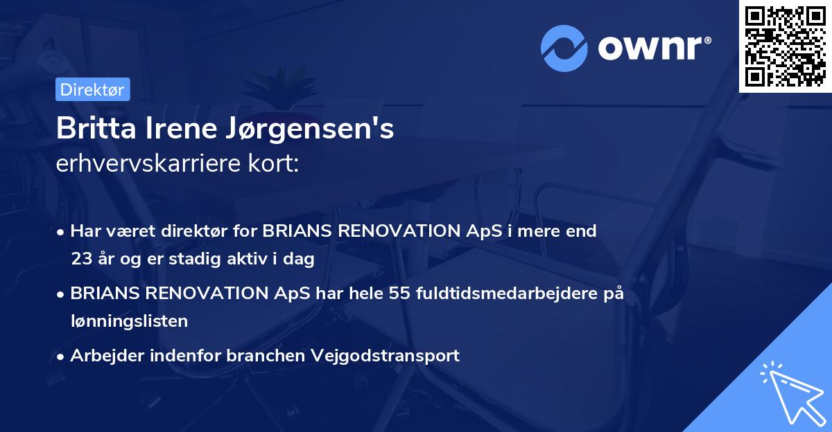 Britta Irene Jørgensen's erhvervskarriere kort