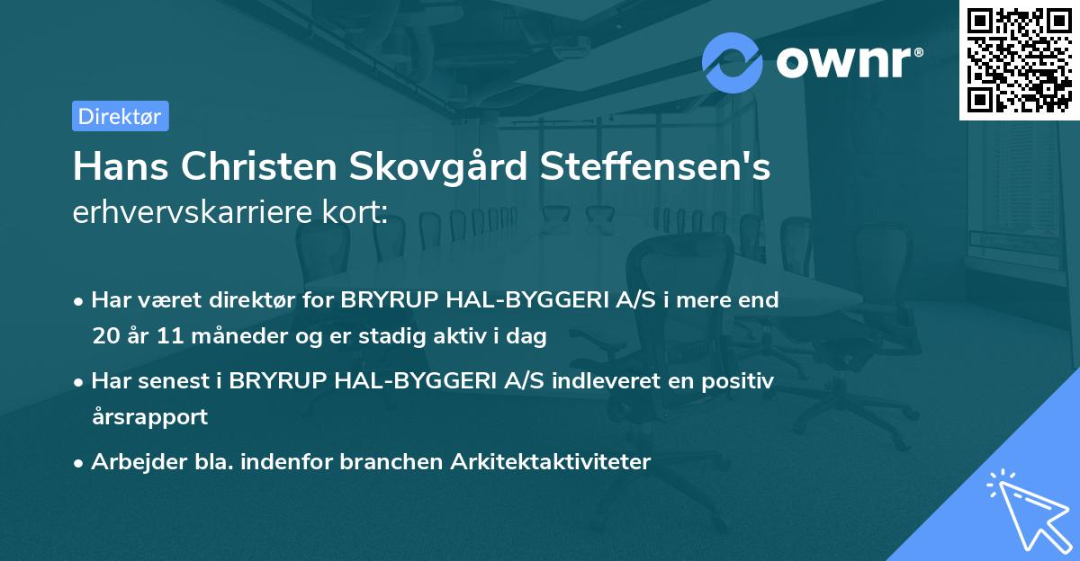 Hans Christen Skovgård Steffensen's erhvervskarriere kort