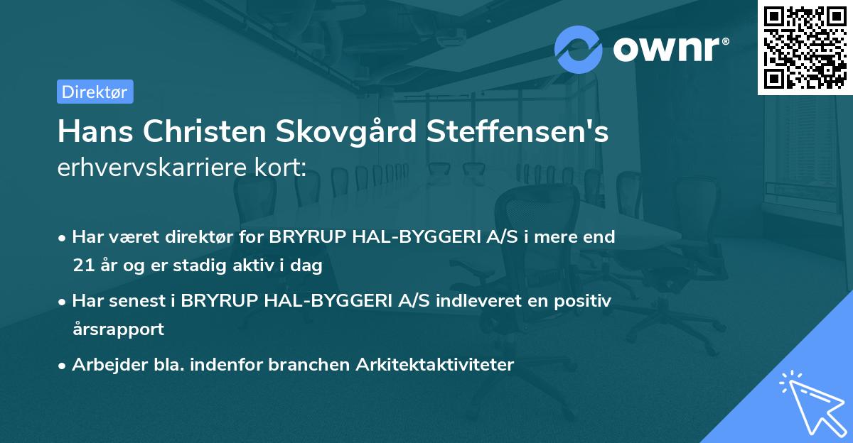 Hans Christen Skovgård Steffensen's erhvervskarriere kort