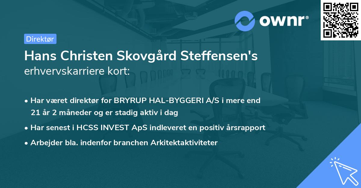 Hans Christen Skovgård Steffensen's erhvervskarriere kort