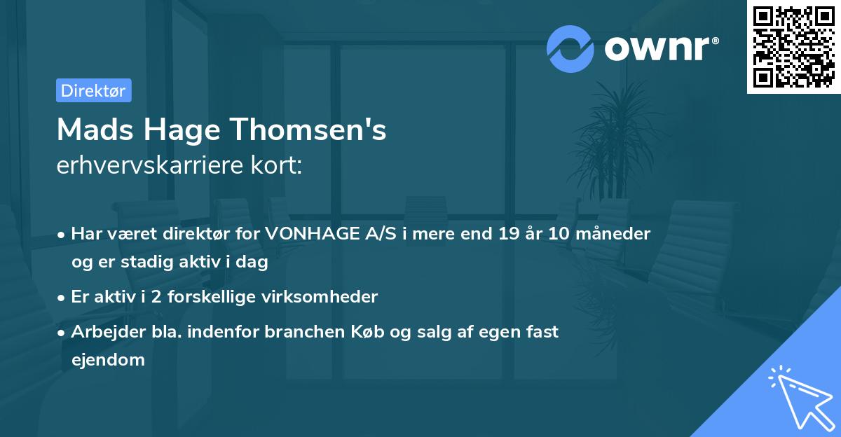 Mads Hage Thomsen's erhvervskarriere kort