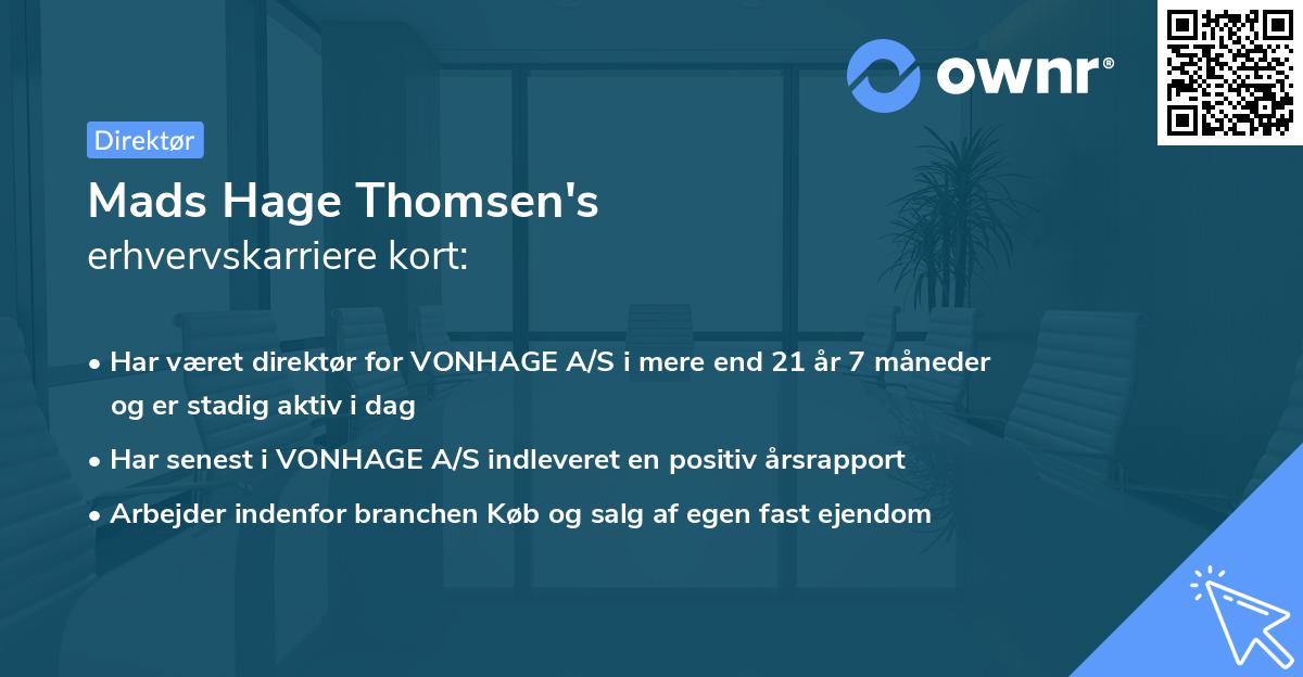 Mads Hage Thomsen's erhvervskarriere kort