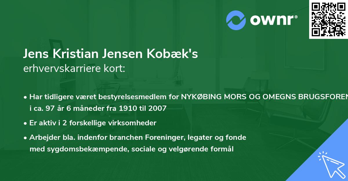 Jens Kristian Jensen Kobæk's erhvervskarriere kort