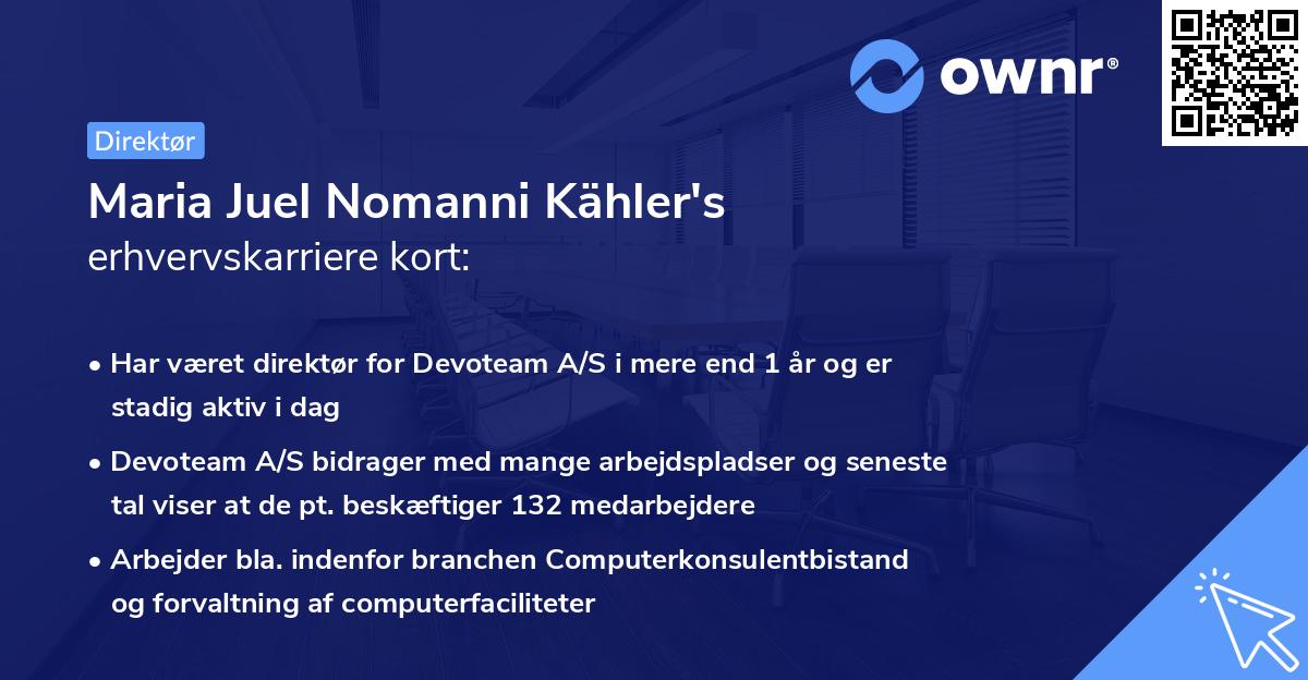 Maria Juel Nomanni Kähler's erhvervskarriere kort