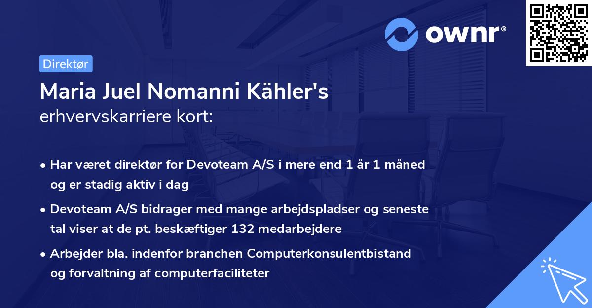 Maria Juel Nomanni Kähler's erhvervskarriere kort