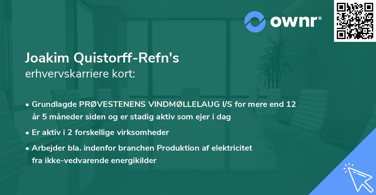 Joakim Quistorff-Refn's erhvervskarriere kort