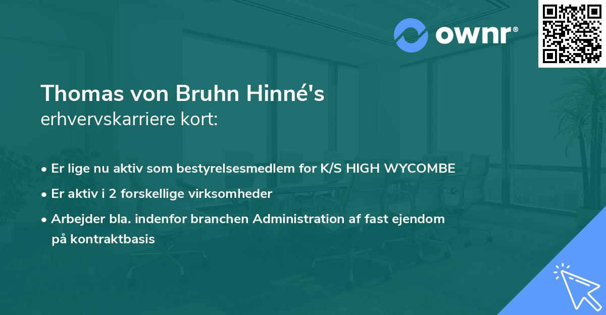 Thomas von Bruhn Hinné's erhvervskarriere kort