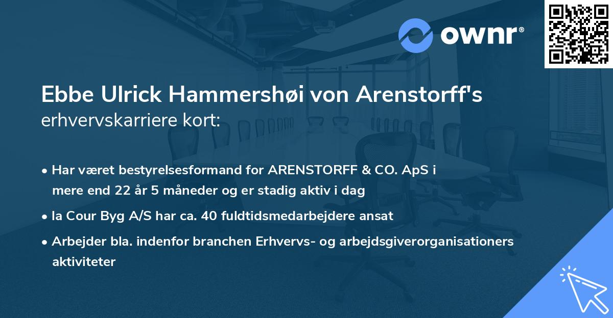 Ebbe Ulrick Hammershøi von Arenstorff's erhvervskarriere kort