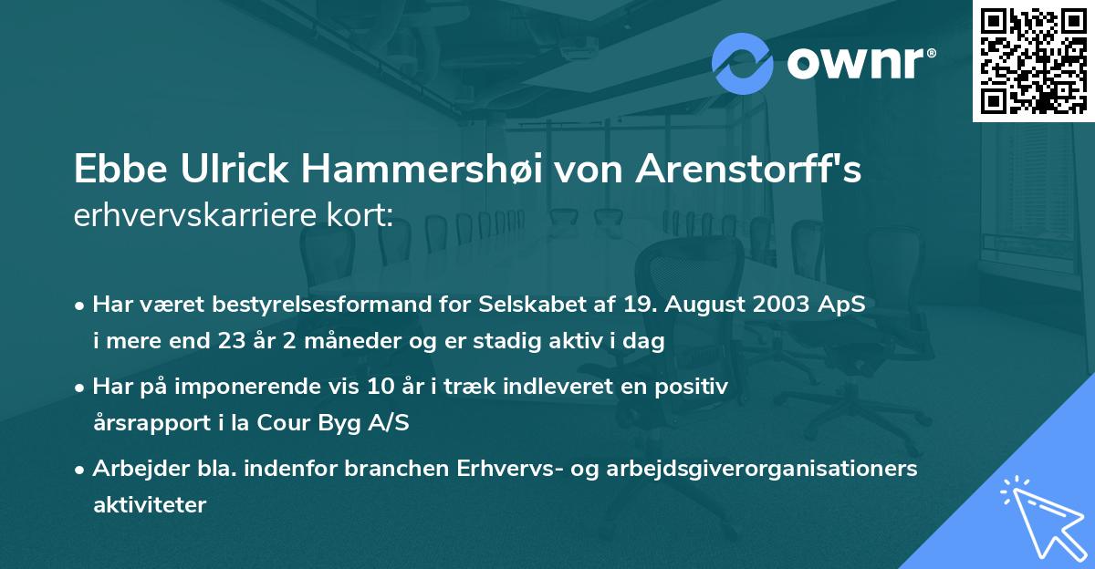 Ebbe Ulrick Hammershøi von Arenstorff's erhvervskarriere kort