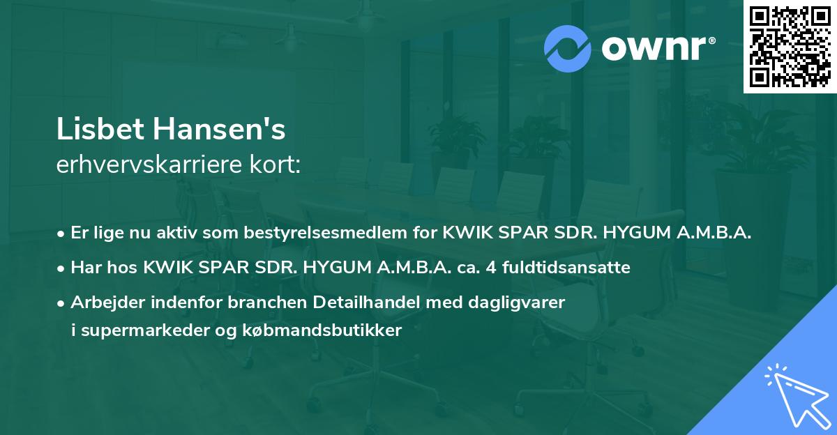 Lisbet Hansen's erhvervskarriere kort