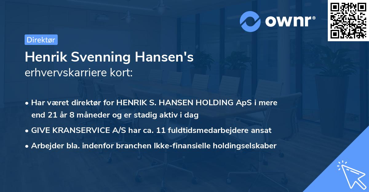 Henrik Svenning Hansen's erhvervskarriere kort