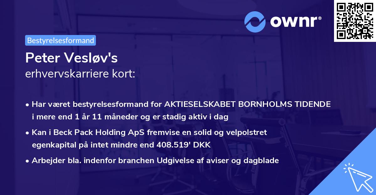Peter Vesløv's erhvervskarriere kort
