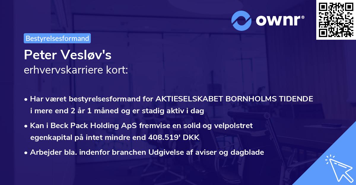 Peter Vesløv's erhvervskarriere kort