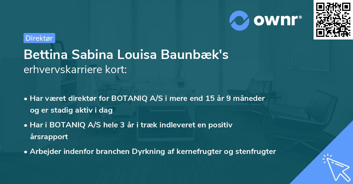 Bettina Sabina Louisa Baunbæk's erhvervskarriere kort