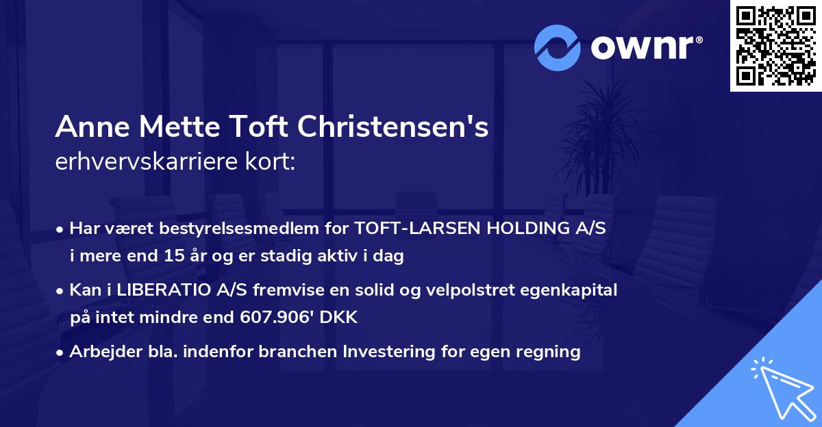 Anne Mette Toft Christensen's erhvervskarriere kort