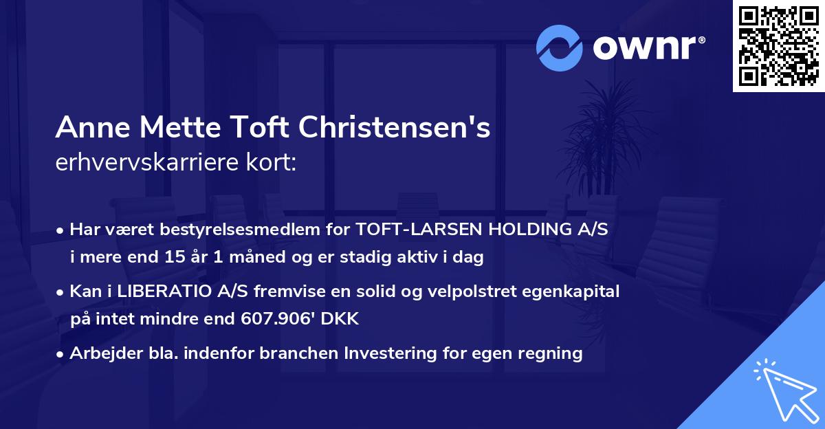 Anne Mette Toft Christensen's erhvervskarriere kort