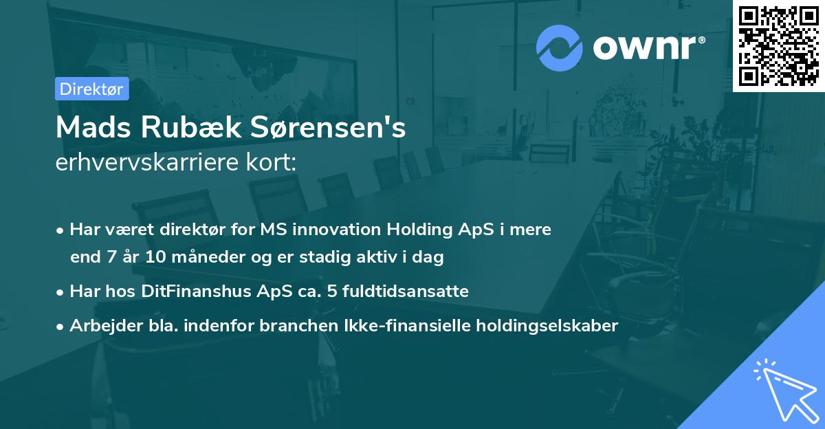 Mads Rubæk Sørensen's erhvervskarriere kort