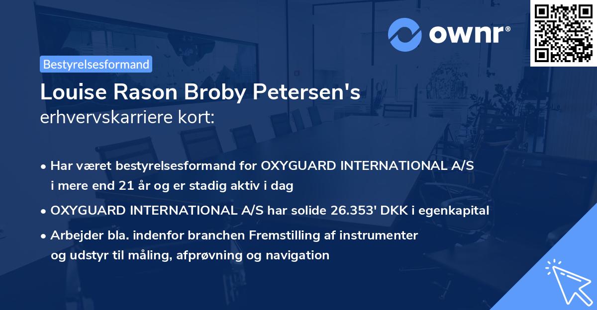 Louise Rason Broby Petersen's erhvervskarriere kort