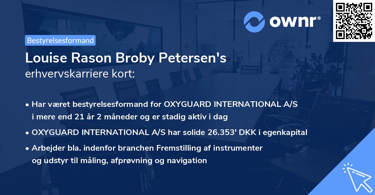 Louise Rason Broby Petersen's erhvervskarriere kort