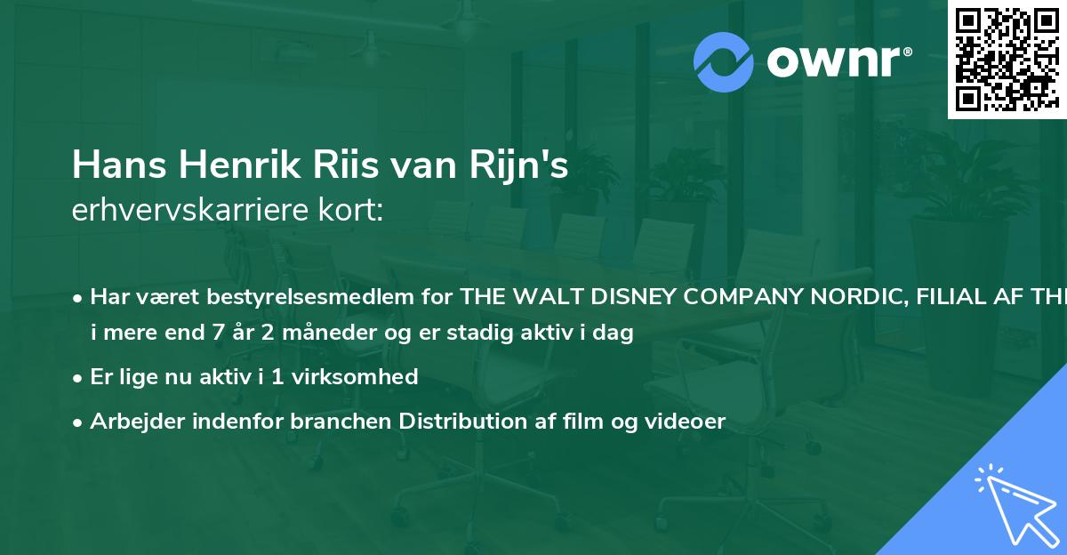 Hans Henrik Riis van Rijn's erhvervskarriere kort
