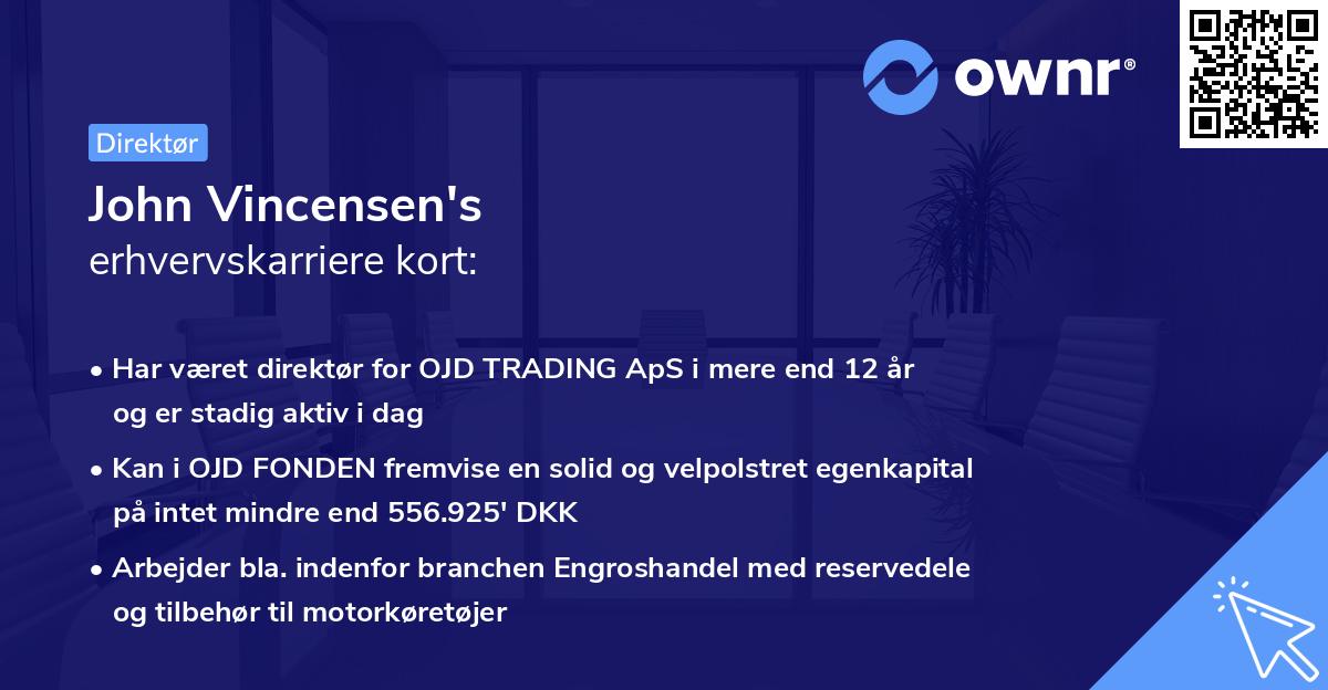 John Vincensen's erhvervskarriere kort