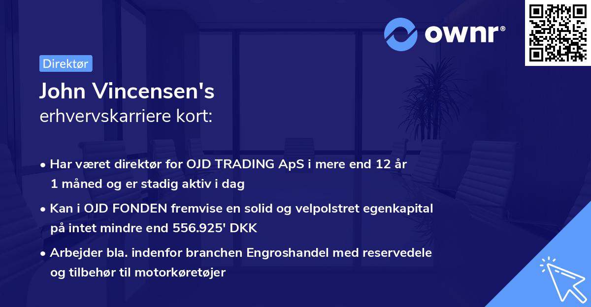 John Vincensen's erhvervskarriere kort