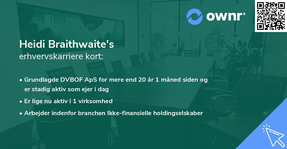 Heidi Braithwaite's erhvervskarriere kort