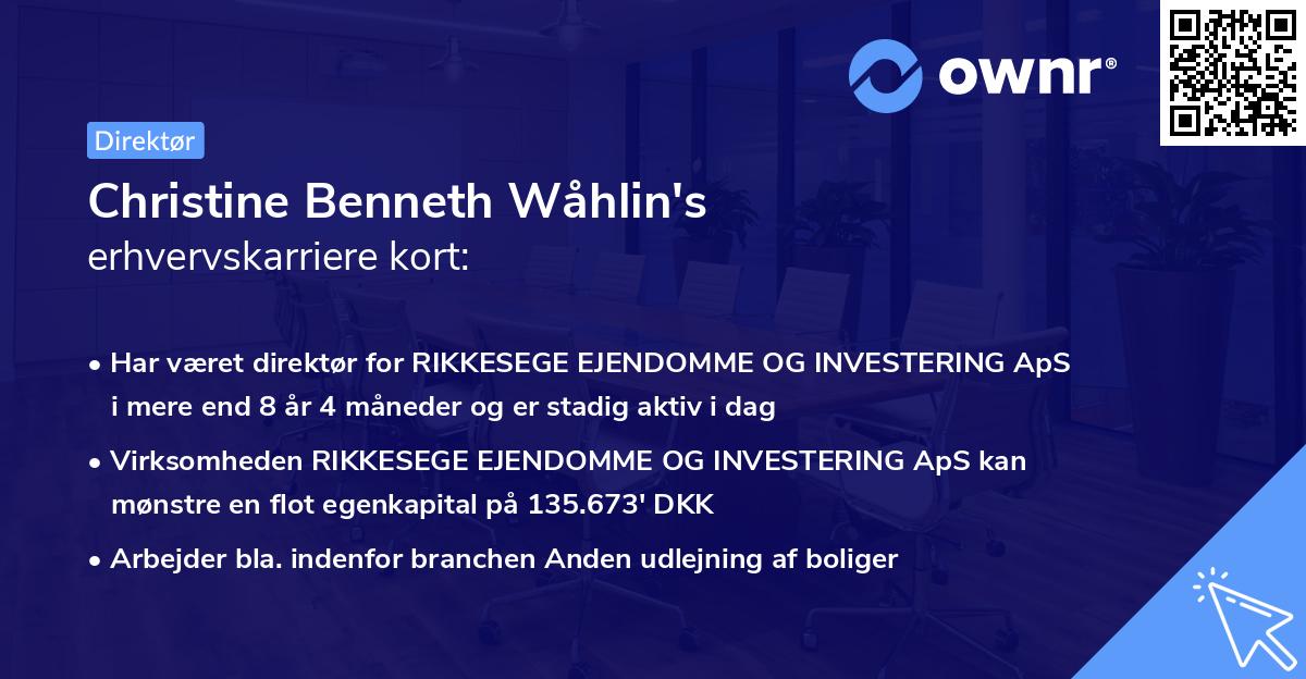 Christine Benneth Wåhlin's erhvervskarriere kort