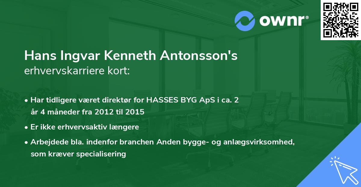 Hans Ingvar Kenneth Antonsson's erhvervskarriere kort