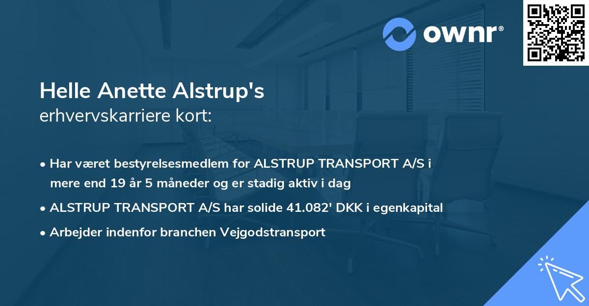 Helle Anette Alstrup's erhvervskarriere kort