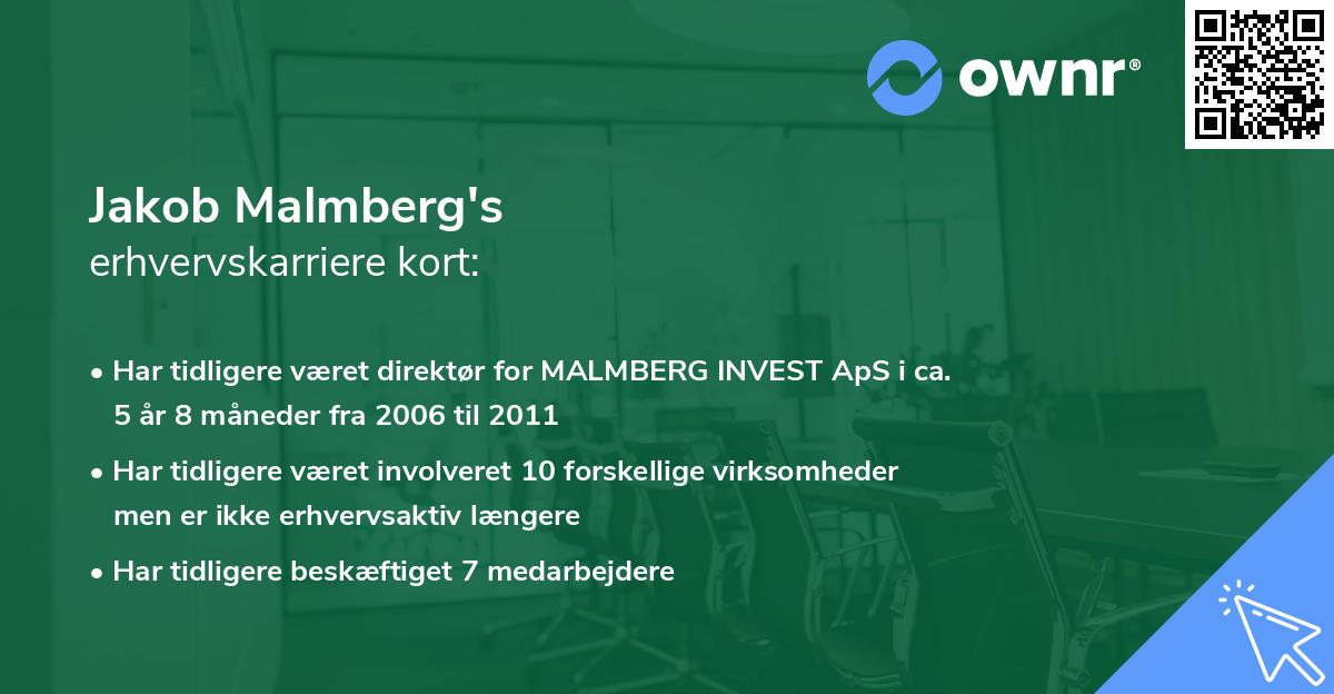 Jakob Malmberg's erhvervskarriere kort