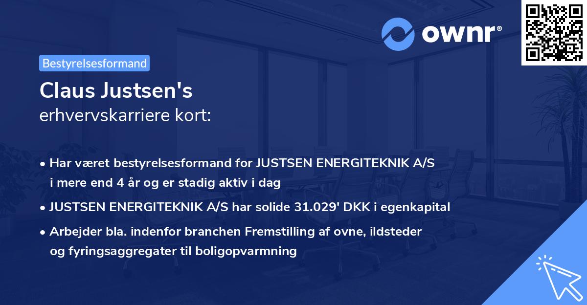 Claus Justsen's erhvervskarriere kort