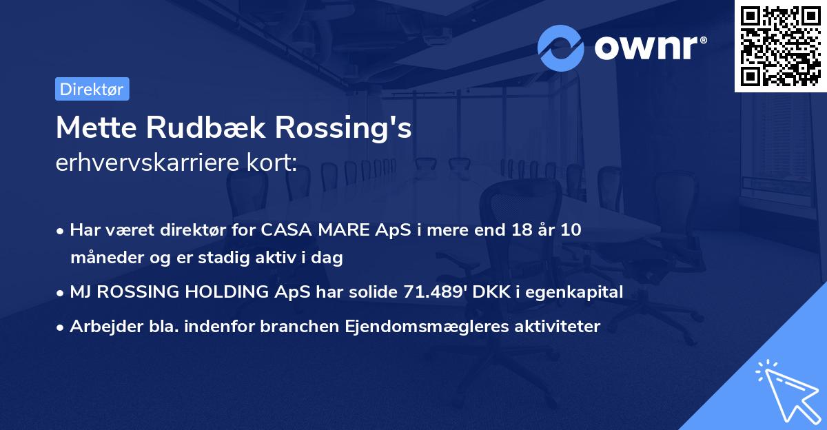 Mette Rudbæk Rossing's erhvervskarriere kort