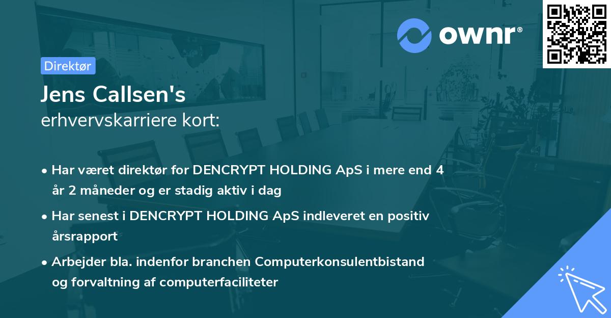 Jens Callsen's erhvervskarriere kort