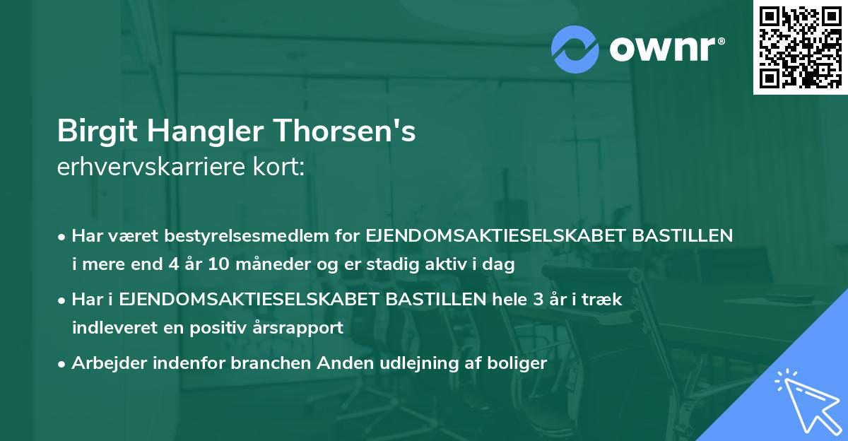 Birgit Hangler Thorsen's erhvervskarriere kort