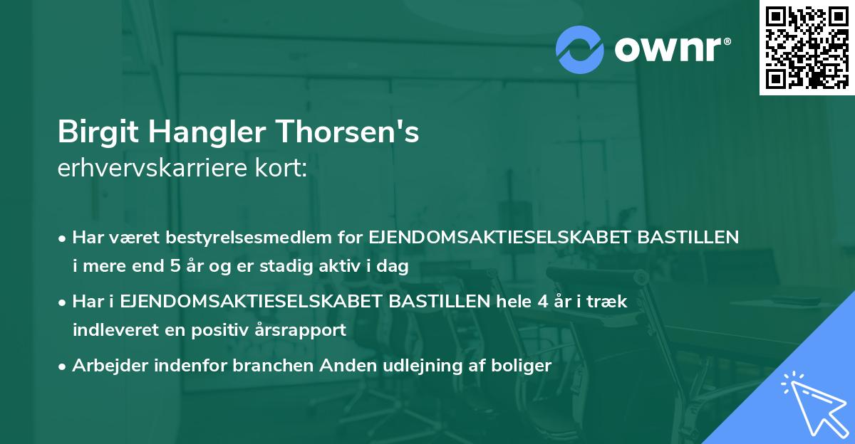 Birgit Hangler Thorsen's erhvervskarriere kort