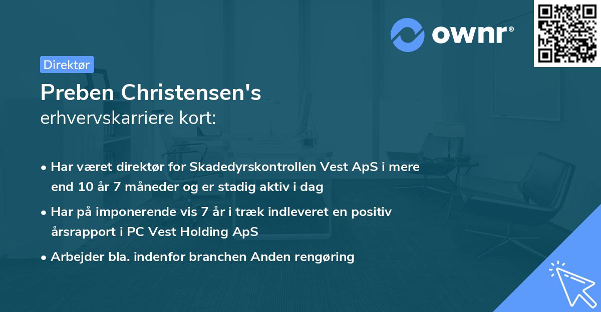 Preben Christensen's erhvervskarriere kort