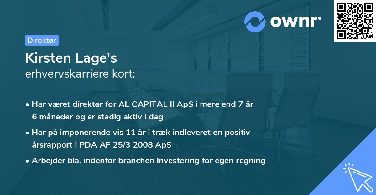 Kirsten Lage's erhvervskarriere kort