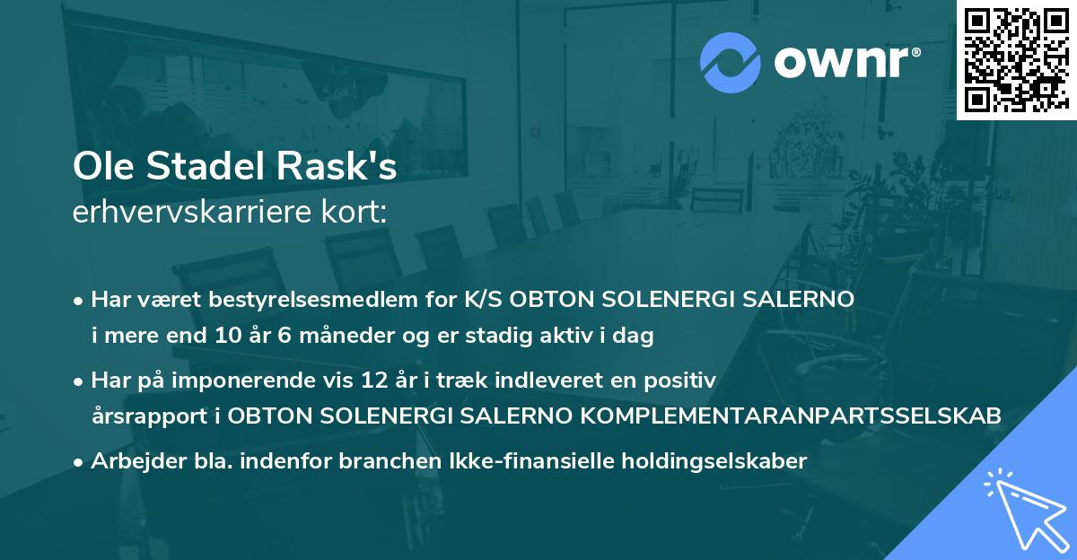Ole Stadel Rask's erhvervskarriere kort