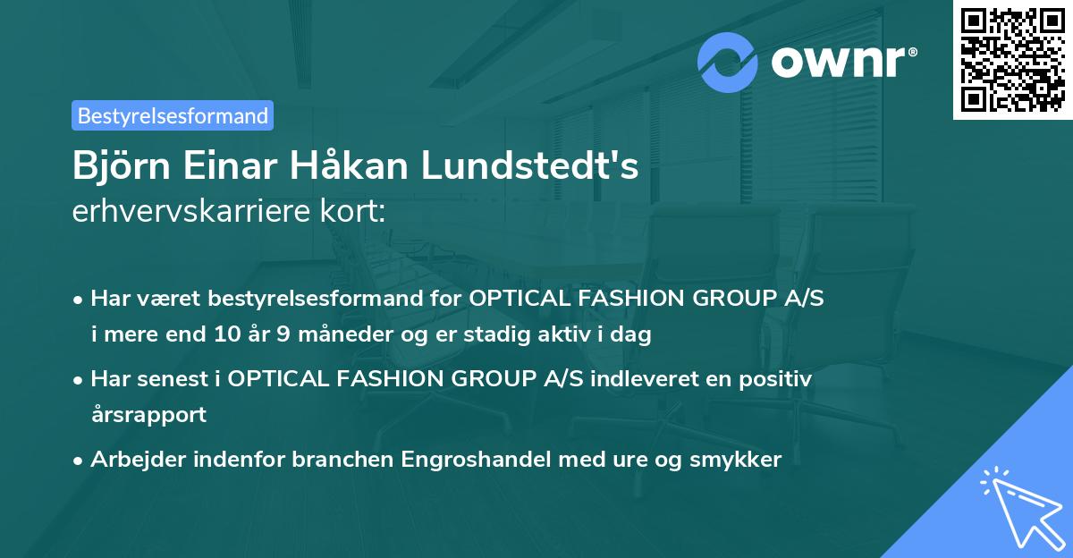 Björn Einar Håkan Lundstedt's erhvervskarriere kort