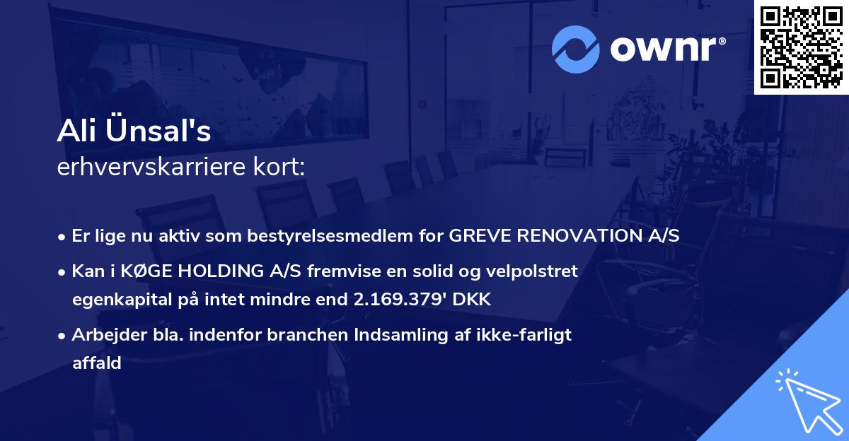 Ali Ünsal's erhvervskarriere kort