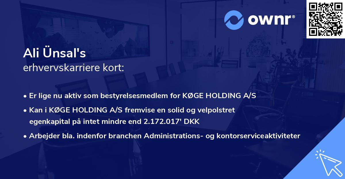 Ali Ünsal's erhvervskarriere kort