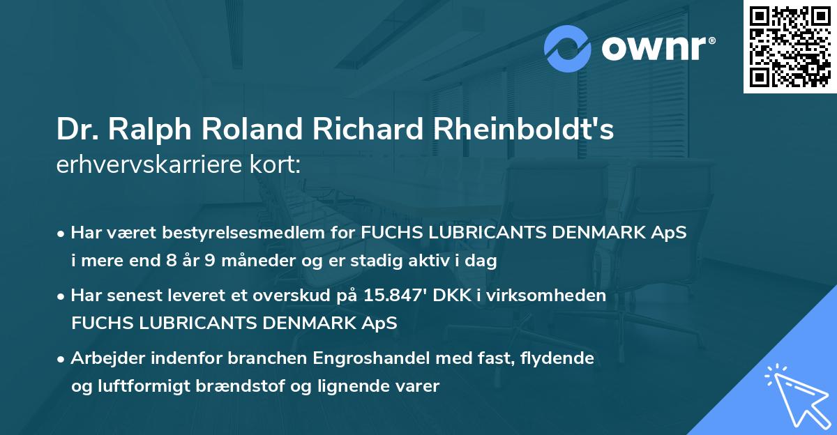 Dr. Ralph Roland Richard Rheinboldt's erhvervskarriere kort